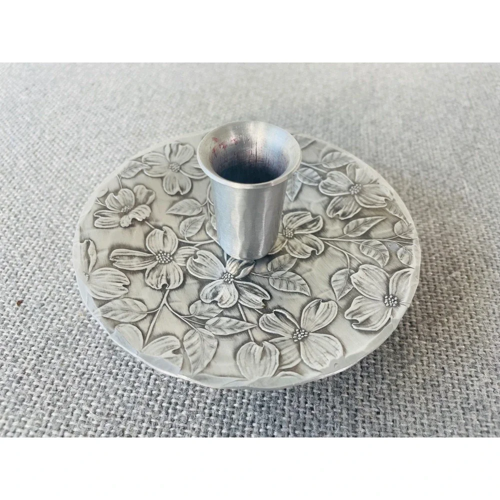 Wendell August Forge Handmade Aluminum Rose Floral Candle Holder Footed USA
